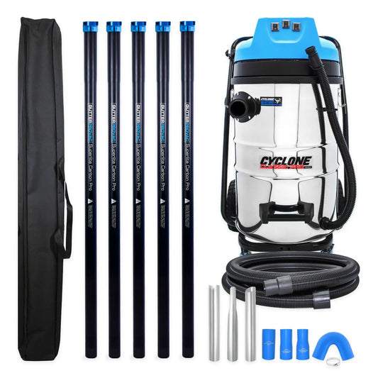 20 Gallon Cyclone Classic Pro 3600W Commercial Gutter Vacuum System with 20ft Carbon Clamping Pole Kit and Pole Bag