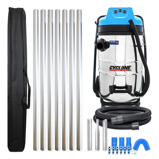 20 Gallon Cyclone Classic Pro 3600W Commercial Gutter Vacuum System with 28ft Aluminum Pole Kit and Bag