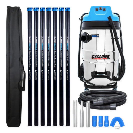 20 Gallon Cyclone Classic Pro Commercial 3600W Gutter Vacuum System with 28ft Carbon Clamping Pole Kit and Pole Bag