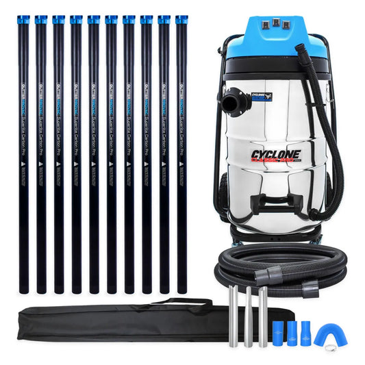 Cyclone Classic Pro 20 Gallon 3600W Gutter Vacuum System with 40ft Carbon Clamping Poles Kit and Pole Carry Bag