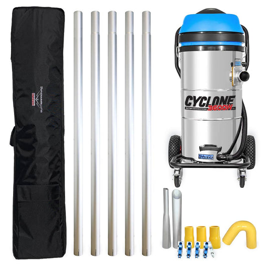 Cyclone II All-Terrain Gutter Vacuum - 27-Gallon, 3600W Stainless Steel with 20-Foot Aluminum Poles & Bag