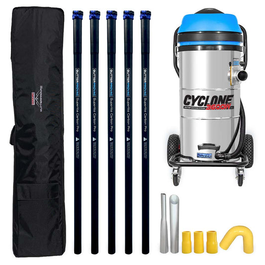 Cyclone II 3600W All-Terrain Gutter Vacuum - 27 Gallon Stainless Steel with 20 foot Carbon Clamping Poles & Bag