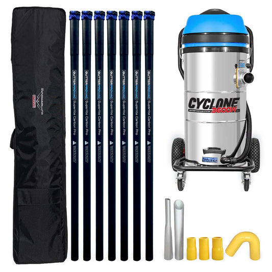 27 Gallon Cyclone II Stainless Steel Gutter Vacuum - 3600W with 28 Foot Carbon Clamping Poles & Bag