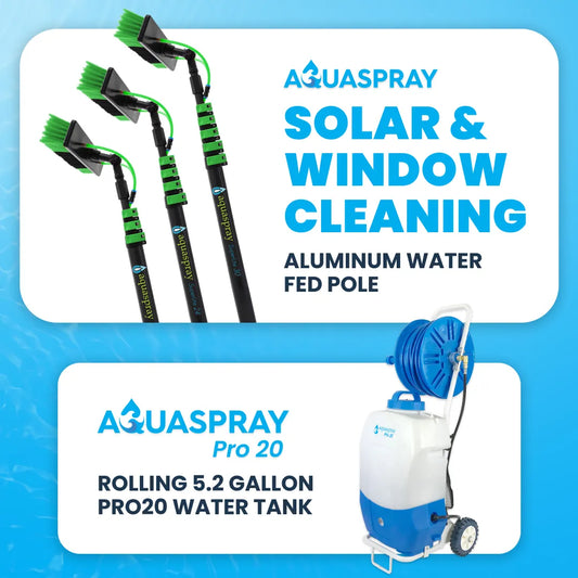 AquaSpray Pro 20 Battery-powered Water Pumping Tank – 5.2 Gallon Capacity with Aluminum Water Fed Pole for Window and Solar Panel Cleaning