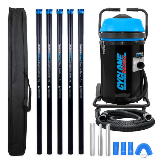 20 Gallon Cyclone 2200W Polypropylene Domestic Gutter Vacuum with 20 Foot Carbon Fiber Clamping Poles and Bag