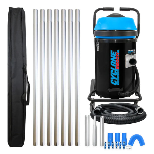 20 Gallon Cyclone 2200W Polypropylene Domestic Gutter Vacuum with 28 Foot Aluminum Gutter Poles, and Bag