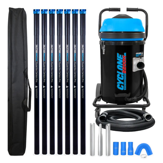 20 Gallon Cyclone 2200W Polypropylene Domestic Gutter Vacuum with 28 Foot Carbon Clamping Poles and Bag