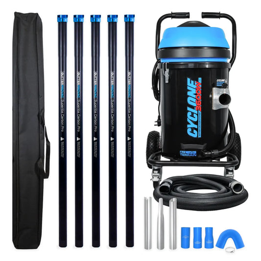 20 Gallon Cyclone II 3600W Polypropylene Gutter Vacuum with 20 Foot Carbon Fiber Clamping Poles and Bag