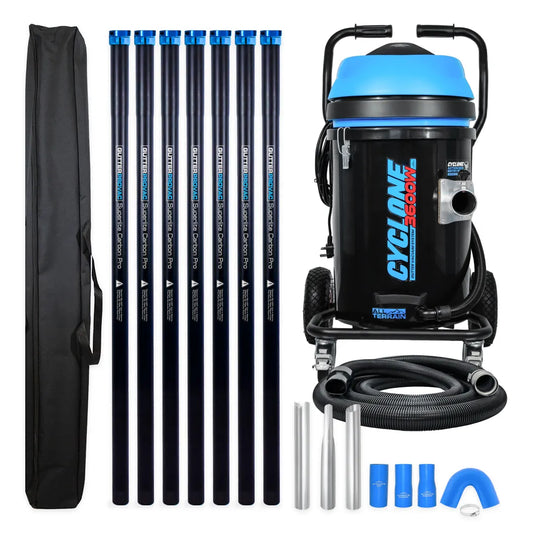 20 Gallon Cyclone II 3600W Polypropylene Gutter Vacuum with 28 Foot Carbon Clamping Poles and Bag