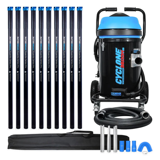 20 Gallon Cyclone II 3600W Polypropylene Gutter Vacuum with 40 Foot Carbon Fiber Clamping Poles and Bag