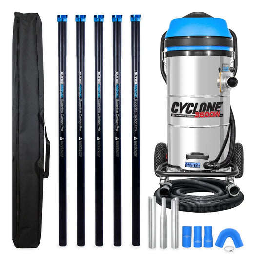 Cyclone II 3600W All-Terrain Gutter Vacuum - 27 Gallon Stainless Steel with 20 foot Carbon Clamping Poles & Bag