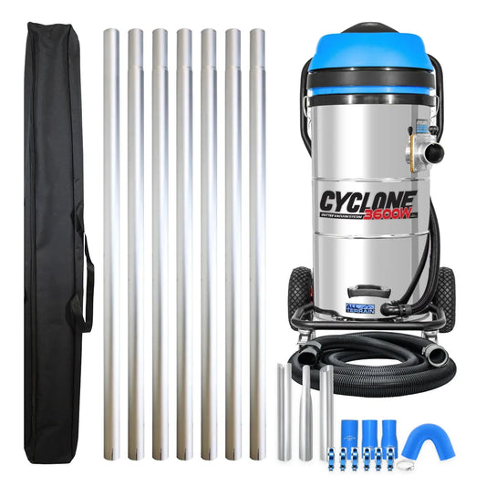 3600W Cyclone II Stainless Steel Gutter Vacuum - 27 Gallon Capacity with 28 foot Aluminum Poles and Storage Bag