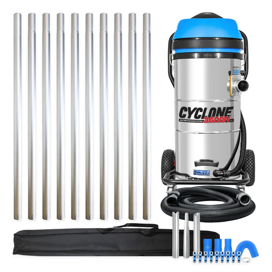 All-Terrain Cyclone II Gutter Cleaning System, 27 Gallon, 3600W, Stainless Steel with 40 foot Aluminum Poles & Bag