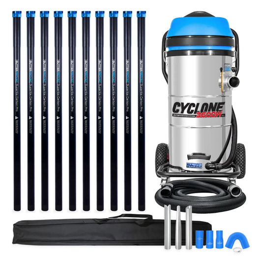 3600W Cyclone II Gutter Vacuum System - 27 Gallon, All-Terrain with 40 foot Carbon Clamping Poles and Durable Bag