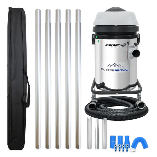 13 Gallon Cyclone 2200W Stainless Steel Domestic Gutter Vacuum with 20 Foot Aluminum Poles and Bag