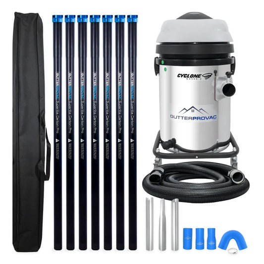 13 Gallon Cyclone 2200W Stainless Steel Domestic Gutter Vacuum with 28 Foot Carbon Clamping Poles, and Bag