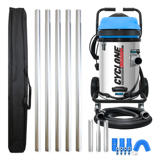 20 Gallon Cyclone II 3600W Stainless Steel Gutter Vacuum with 20 Foot Aluminum Poles and Bag