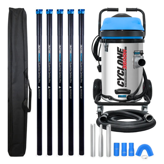 20 Gallon Cyclone II 3600W Stainless Steel Gutter Vacuum with 20 Foot Carbon Fiber Clamping Poles and Bag