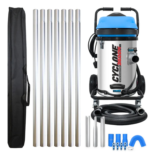 20 Gallon Cyclone II 3600W Stainless Steel Gutter Vacuum with 28 Foot Aluminum Poles and Bag