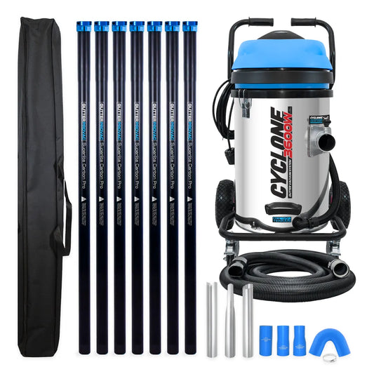 20 Gallon Cyclone II 3600W Stainless Steel Gutter Vacuum with 28 Foot Carbon Clamping Poles and Bag