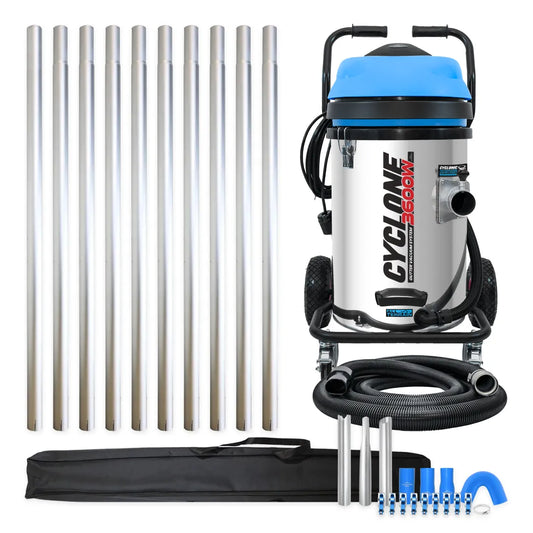 20 Gallon Cyclone II 3600W Stainless Steel Gutter Vacuum with 40 Foot Aluminum Poles and Bag