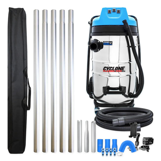 20 Gallon Cyclone Classic Pro Commercial 3600W Gutter Cleaning Vacuum System with 20ft Aluminum Poles Kit, Inspection Camera and Pole Carry Bag