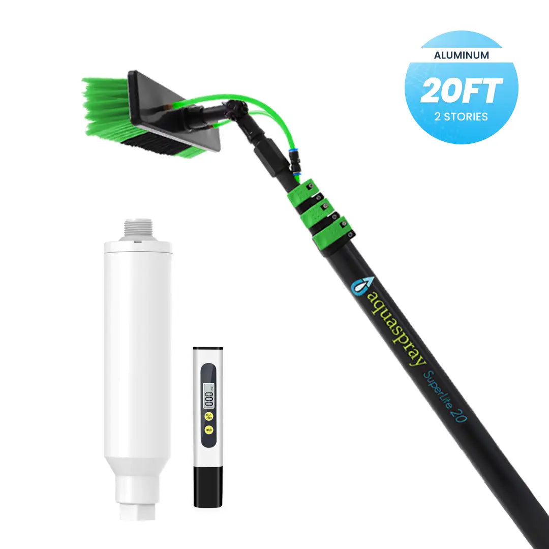 Aquaspray Telescopic Water Fed Pole with Inline Water Filter and TDS meter for Window and Solar Panel Cleaning