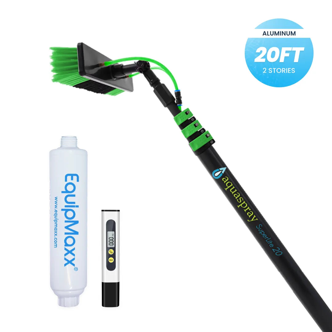 Aquaspray Telescopic Water Fed Pole with Inline Water Filter and TDS meter for Window and Solar Panel Cleaning