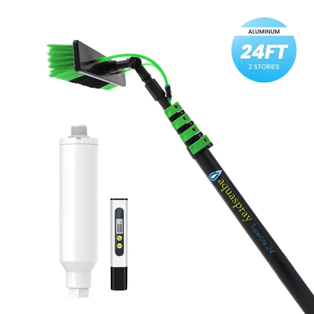 Aquaspray Telescopic Water Fed Pole with Inline Water Filter and TDS meter for Window and Solar Panel Cleaning