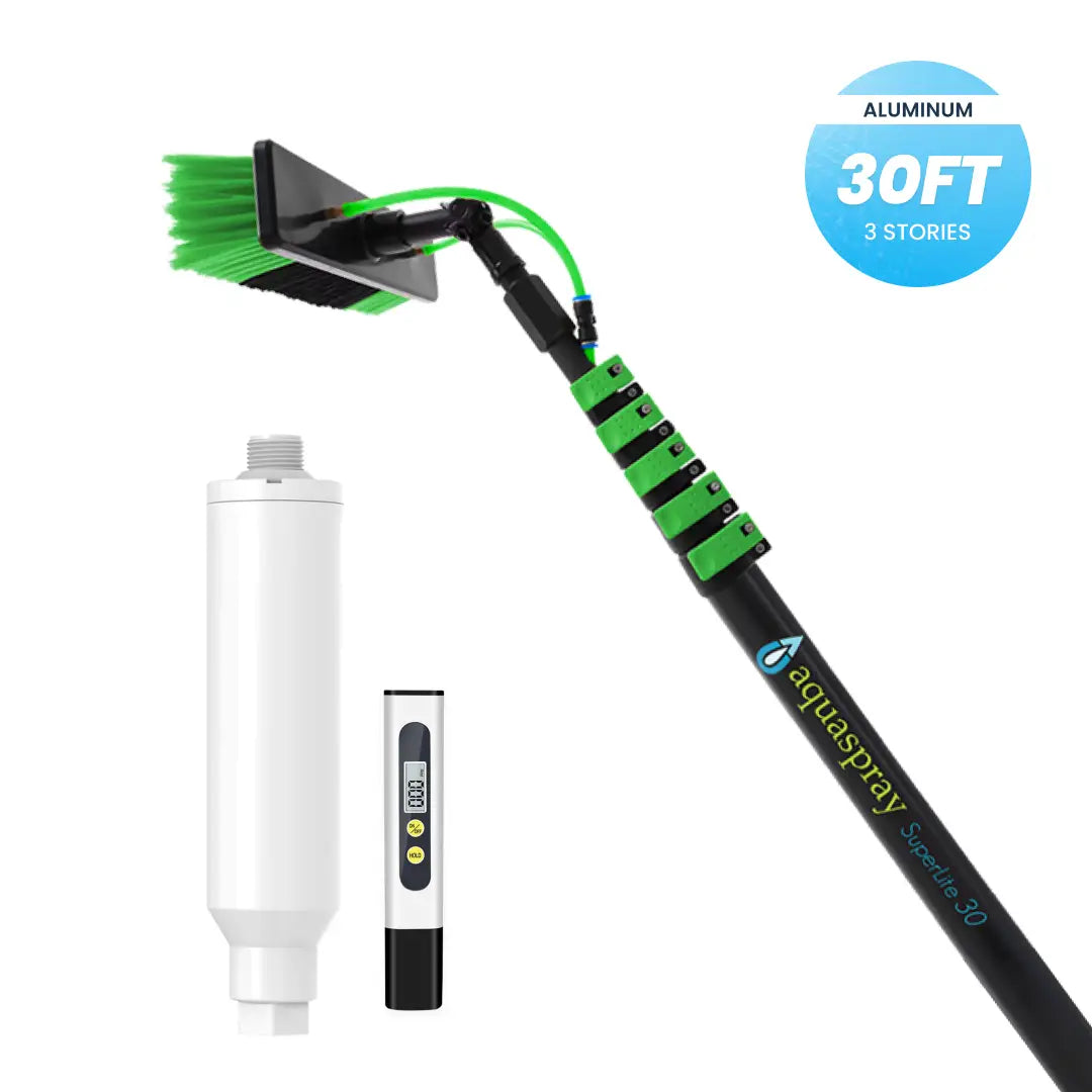 Aquaspray Telescopic Water Fed Pole with Inline Water Filter and TDS meter for Window and Solar Panel Cleaning
