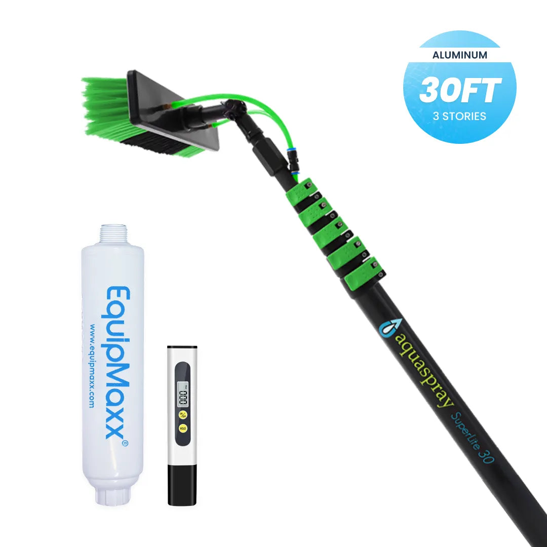 Aquaspray Telescopic Water Fed Pole with Inline Water Filter and TDS meter for Window and Solar Panel Cleaning