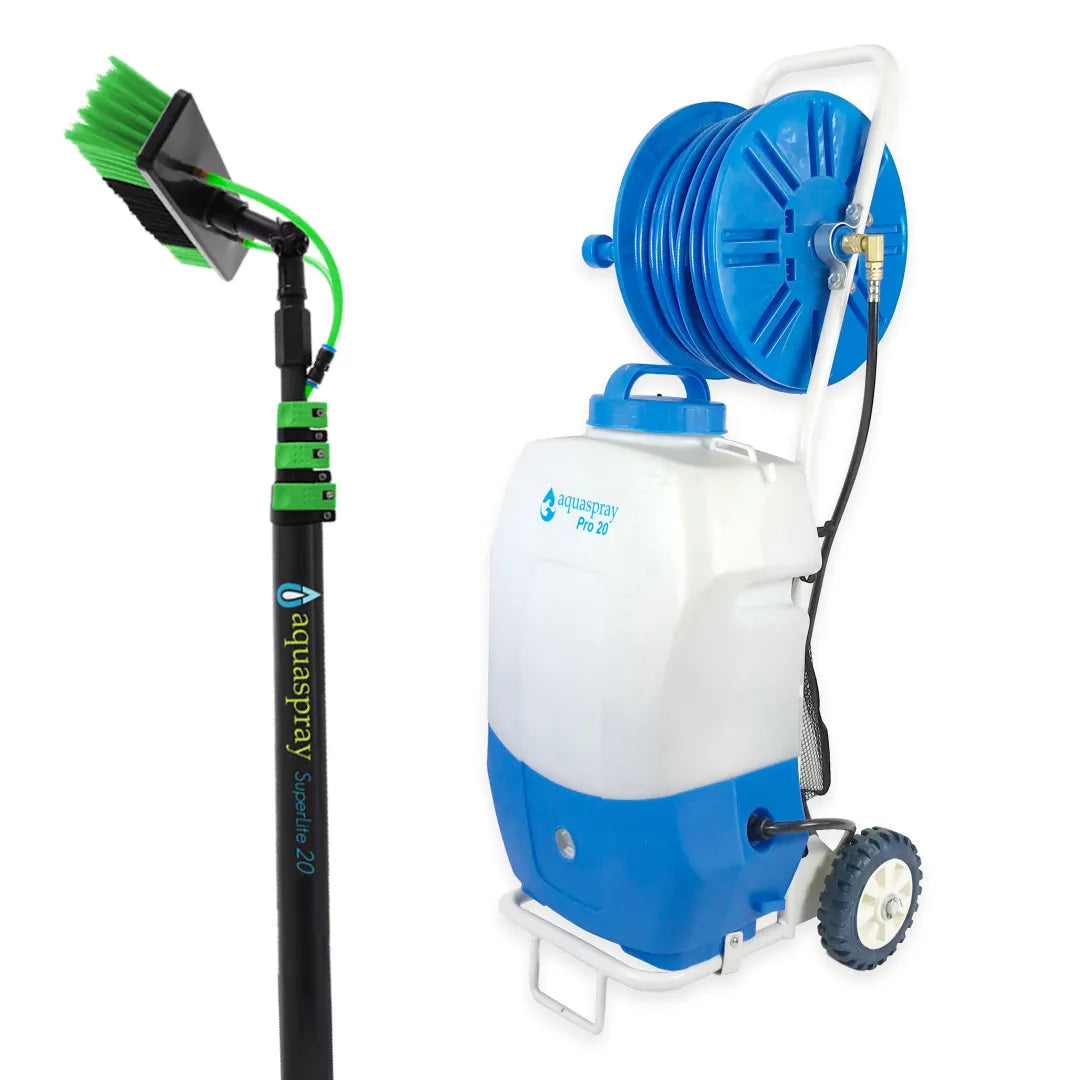 Window and Solar Panel Cleaning System: Rolling 5.2 Gallon Water Tank with Aluminum Water Fed Pole