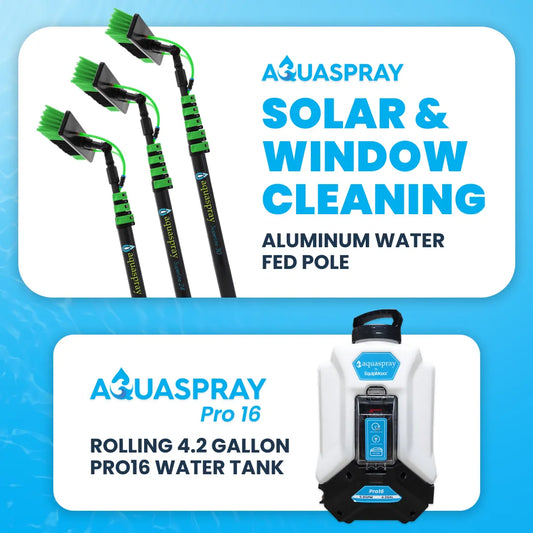 AquaSpray Pro 16 Water Pumping Backpack Tank – 4.2 Gallon Battery-powered with Aluminum Water Fed Pole for Window and Solar Panel Cleaning