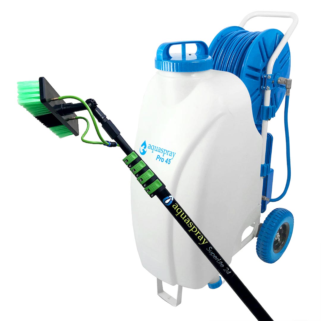 AquaSpray Pro45 - 11-gallon tank with 24-foot aluminum water-fed pole option.