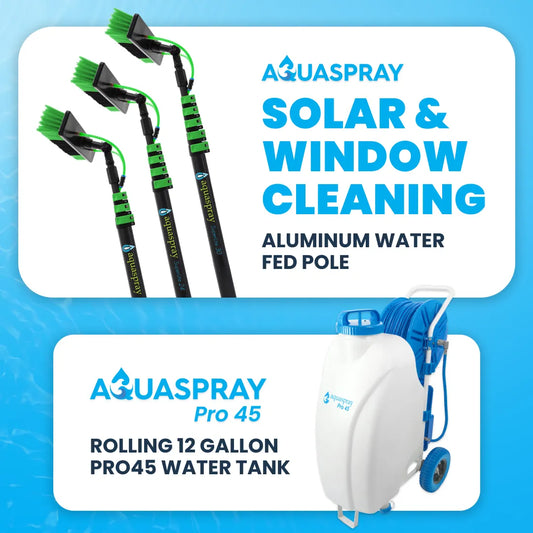 AquaSpray Pro 45 Water Pumping Tank – 12 Gallon, Battery-powered with Aluminum Water Fed Pole for Window and Solar Panel Cleaning