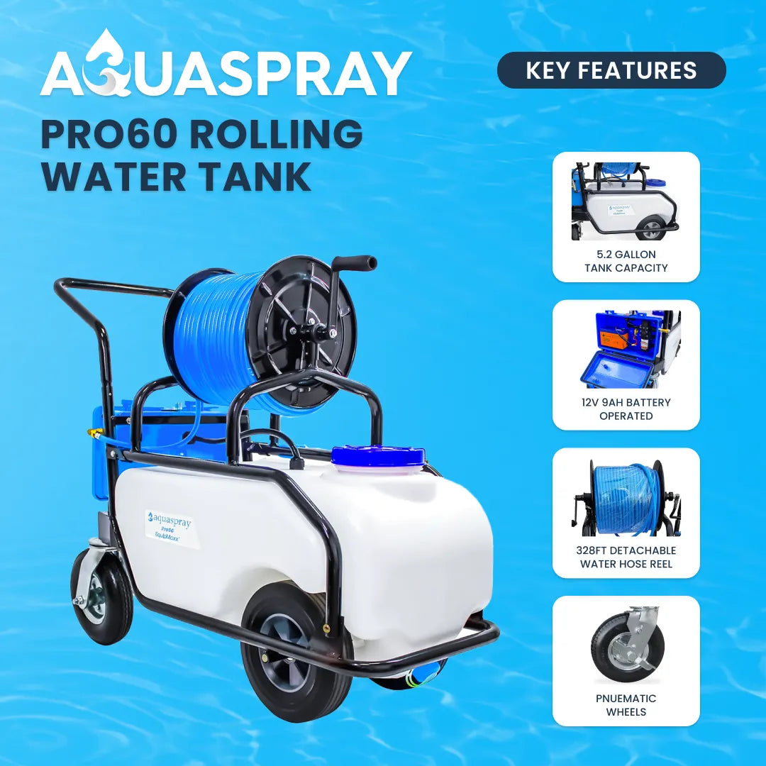 AquaSpray Pro 60 Water Pumping Tank – 16 Gallon, Battery-powered, Rechargeable 12V Battery