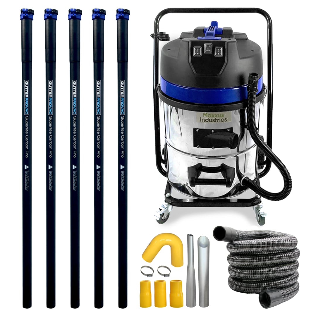 Gutter Vacuum Kit 16 Gallon, 20 Ft Carbon Clamping Poles 50 Foot Hose