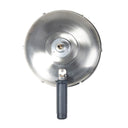 Top-down view of a 12 inch rotary surface cleaner highlighting the circular stainless steel dome and center fitting.