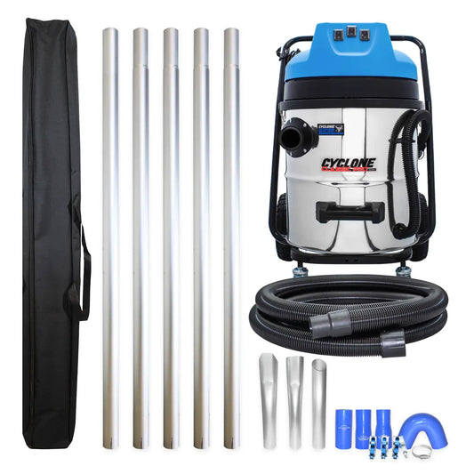 16 Gallon Cyclone Classic Pro Commercial 3600W Gutter Vacuum System with 20ft Aluminum Poles Kit and Pole Carry Bag