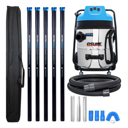16 Gallon Cyclone Classic Pro Commercial 3600W Gutter Vacuum System with 20ft Carbon Clamping Pole Kit and Pole Carry Bag