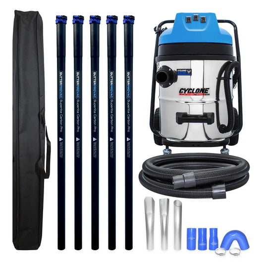 16 Gallon Cyclone Classic Pro Commercial 3600W Gutter Vacuum System with 20ft Carbon Clamping Pole Kit and Pole Carry Bag