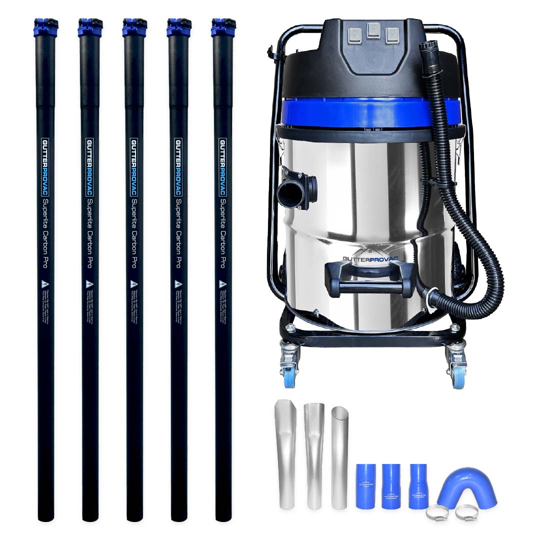 Gallery image 1 for 16 Gallon Classic Cyclone Gutter Vacuum and 20 foot Carbon Clamping Pole Kit