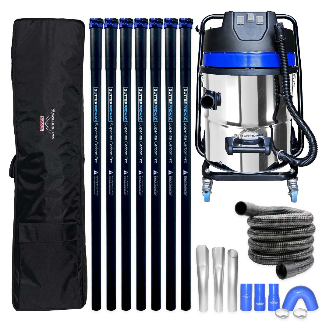 16 Gallon Classic Cyclone Gutter Vacuum with 28 Foot Carbon Clamping Poles, 15 Foot Hose and Bag Kit