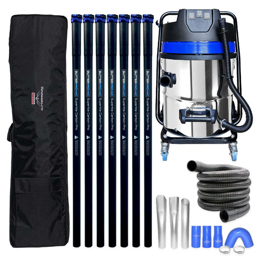 16 Gallon Classic Cyclone Gutter Vacuum with 28 Foot Carbon Clamping Poles, 15 Foot Hose and Bag Kit