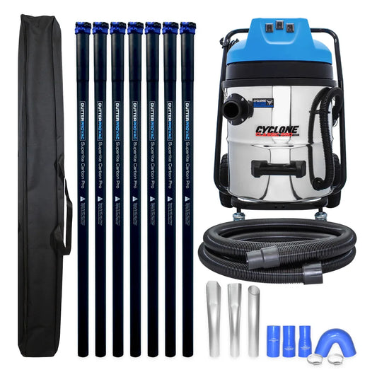 Cyclone Classic Pro 16 Gallon 3600W Commercial Gutter Vacuum System with 28ft Carbon Clamping Poles Kit and Pole Carry Bag