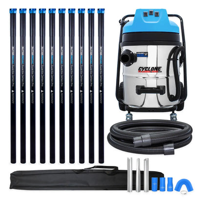 16 Gallon Cyclone Classic Pro 3600W Commercial Gutter Vacuum System with 40ft Carbon Clamping Pole Kit and Pole Bag