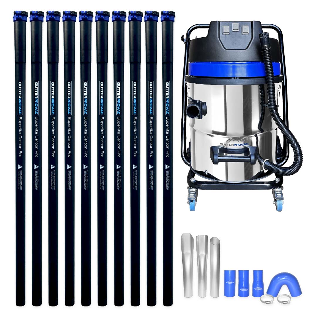 Gallery image 1 for Classic Cyclone 16 Gallon Gutter Vacuum 40 Foot Carbon Clamping Poles and 15 Foot Hose Kit