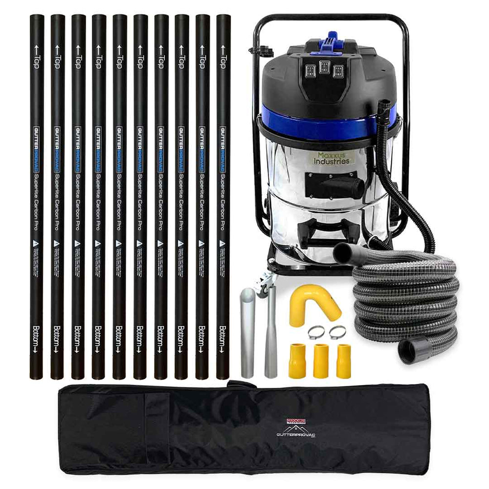 16 Gallon Classic Cyclone Gutter Vacuum Kit with 40 Foot (3 Story) Carbon Clamping Gutter Poles, Pole Carry Bag and 25ft Hose