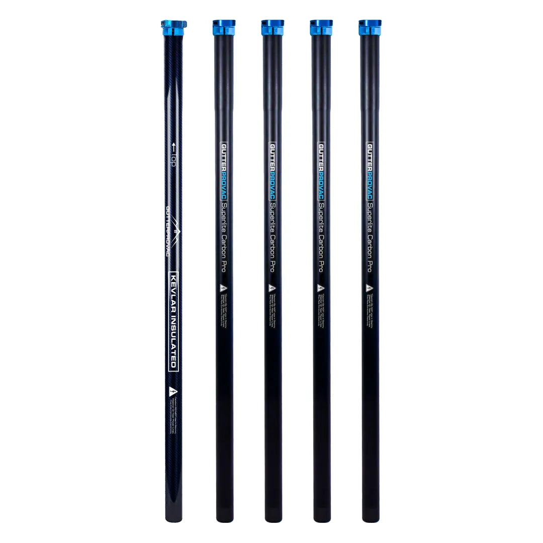 Five vertical black poles from the 20ft Kevlar insulated base and carbon pole kits with blue top clamps.
