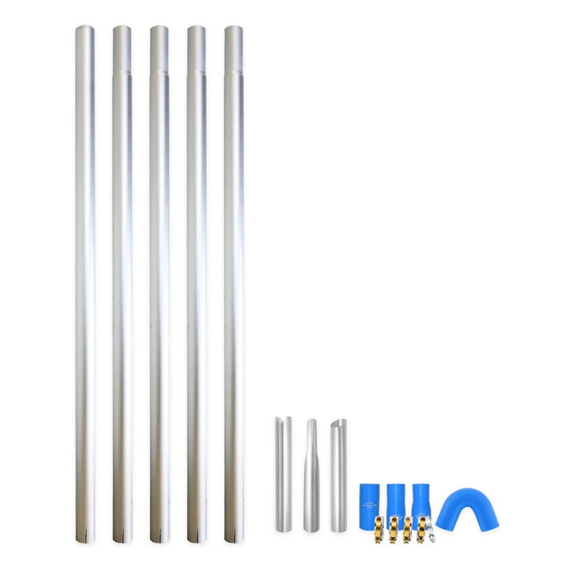 Grade A 20 foot aluminum gutter cleaning pole and nozzle kit, five poles with aluminum nozzles, U-bend and blue silicone couplers with clamps